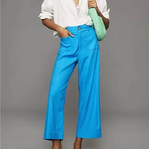 NWT Anthropologie Maeve The Colette Cropped Wide Leg Pants Linen Sky Blue 32 - Picture 1 of 11